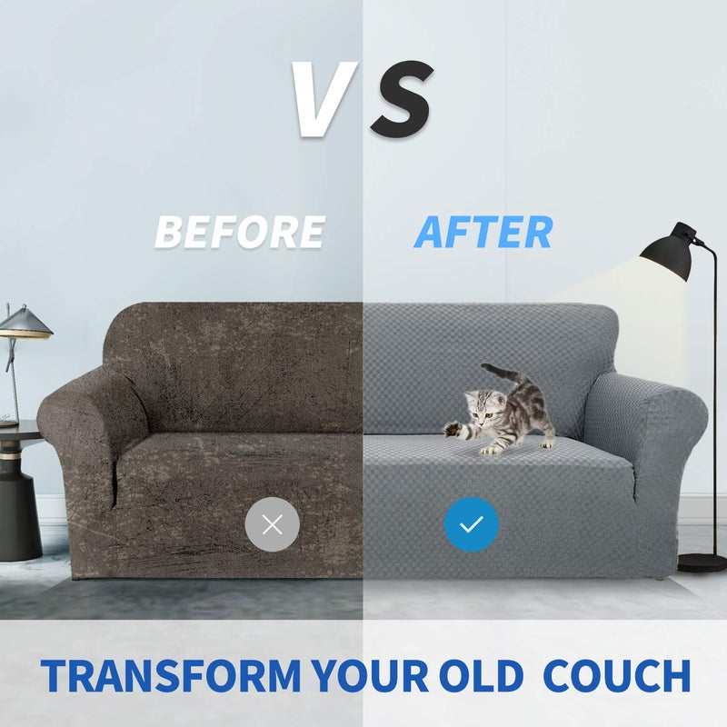 ZNSAYOTX 1 Piece Jacquard Couch Covers for 3 Cushion Couch High Stretch Sofa Cover for Pets Dogs Anti Slip Extra Large Sofa Slipcovers Furniture Protector (XL Sofa, Light Grey) - Image 4